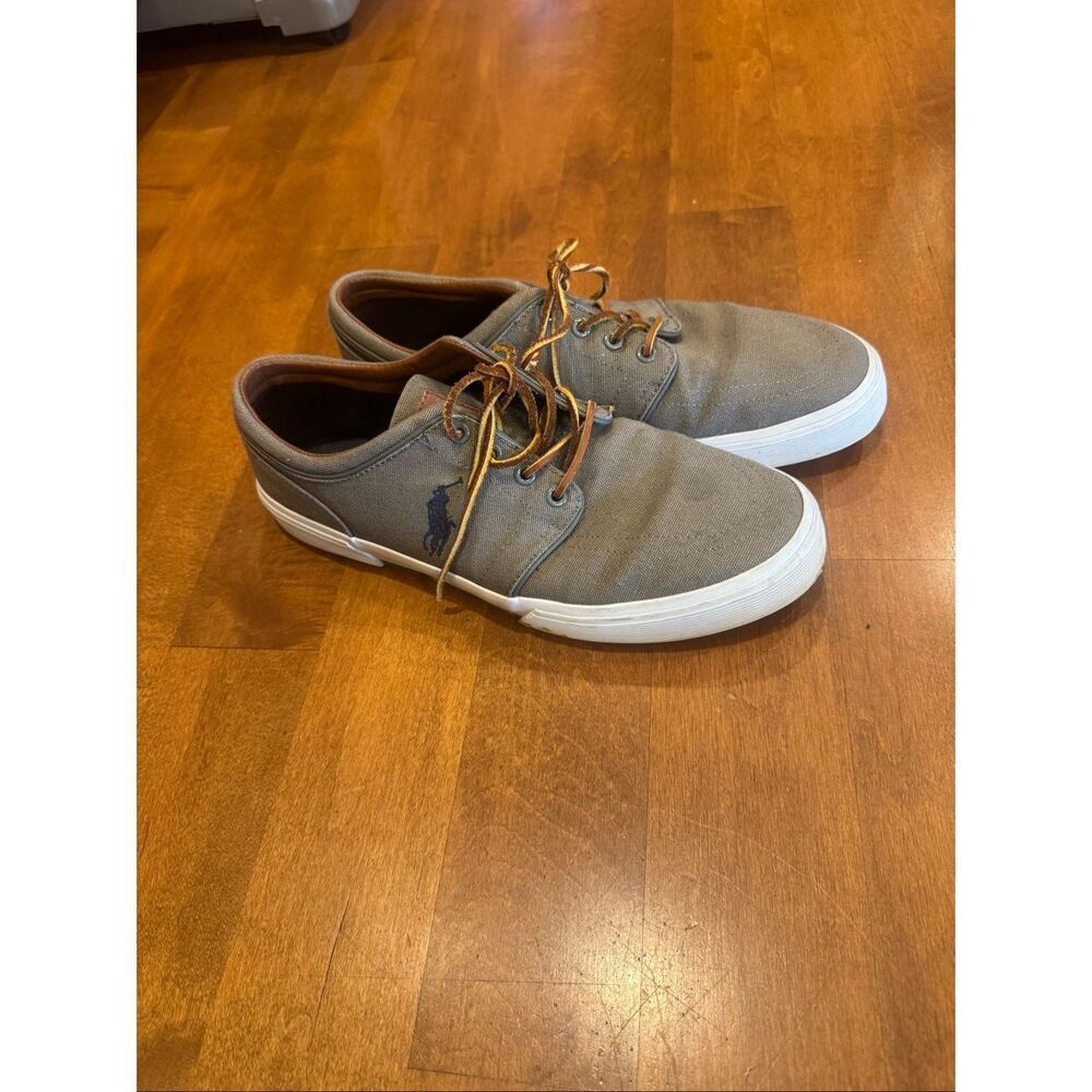 Polo Ralph Lauren Faxon Low Canvas Sneakers Men’s 10.5D Gray Brown Casual Shoes